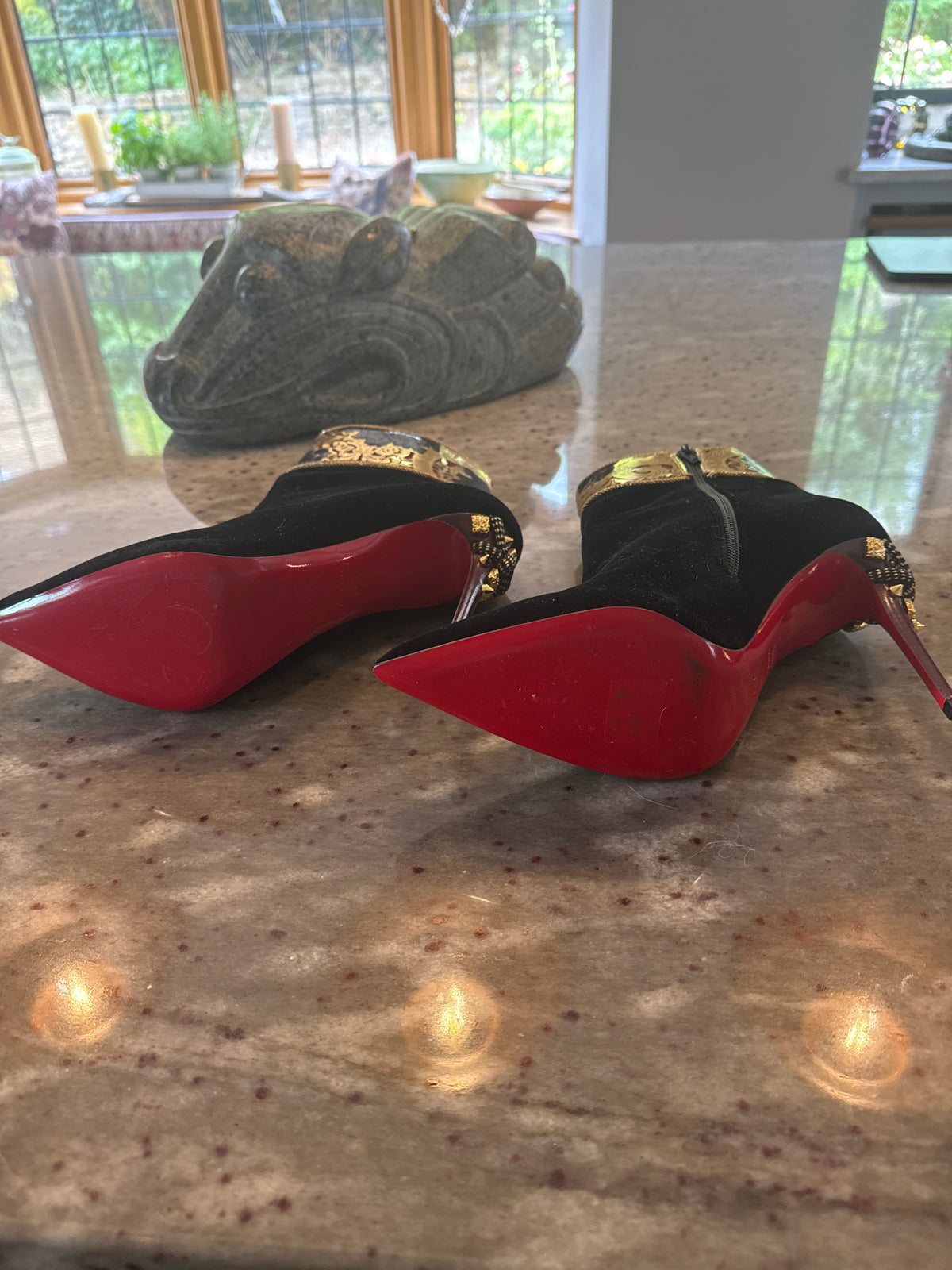 Christian Louboutin Black Velvet Ankle Boots size 38.5