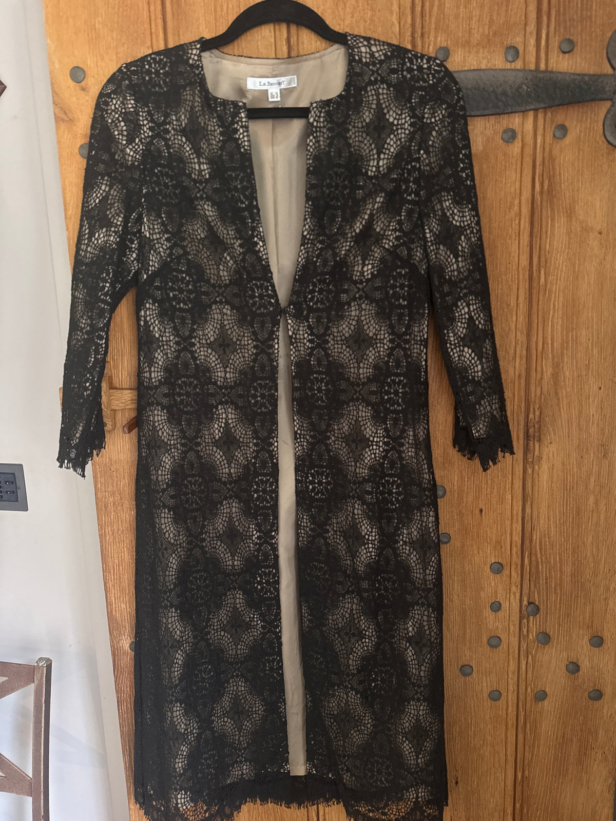L K Bennet Lace Edge to Edge Black and Gold Coat 10