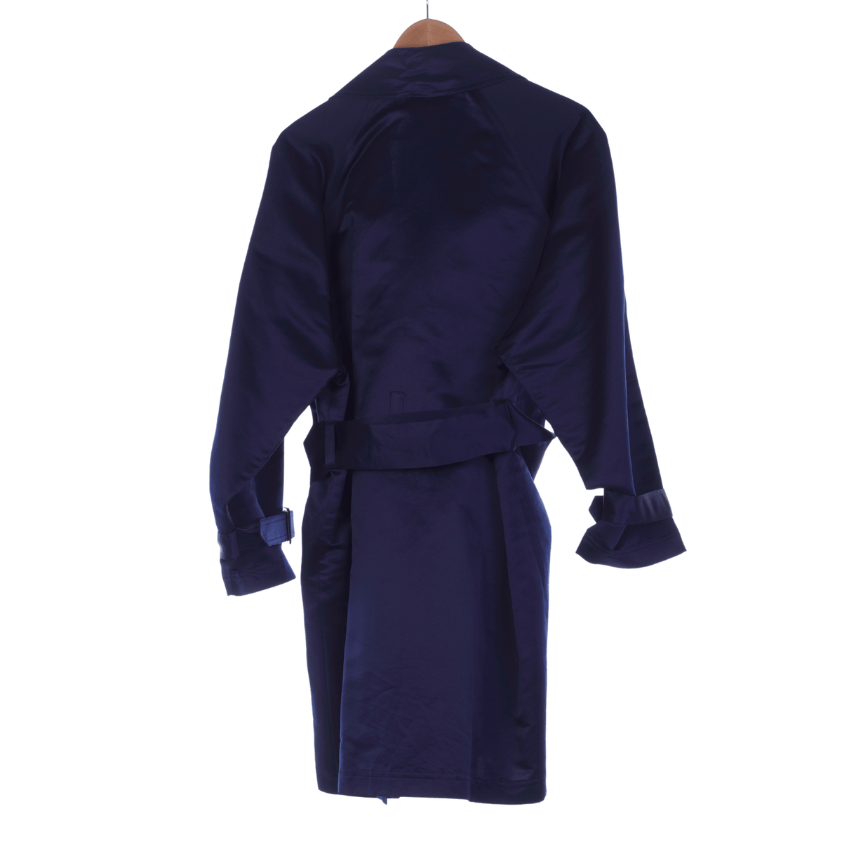 DKNY 100% Silk Long Sleeved Dark Blue Coat UK Size M - Ava & Iva