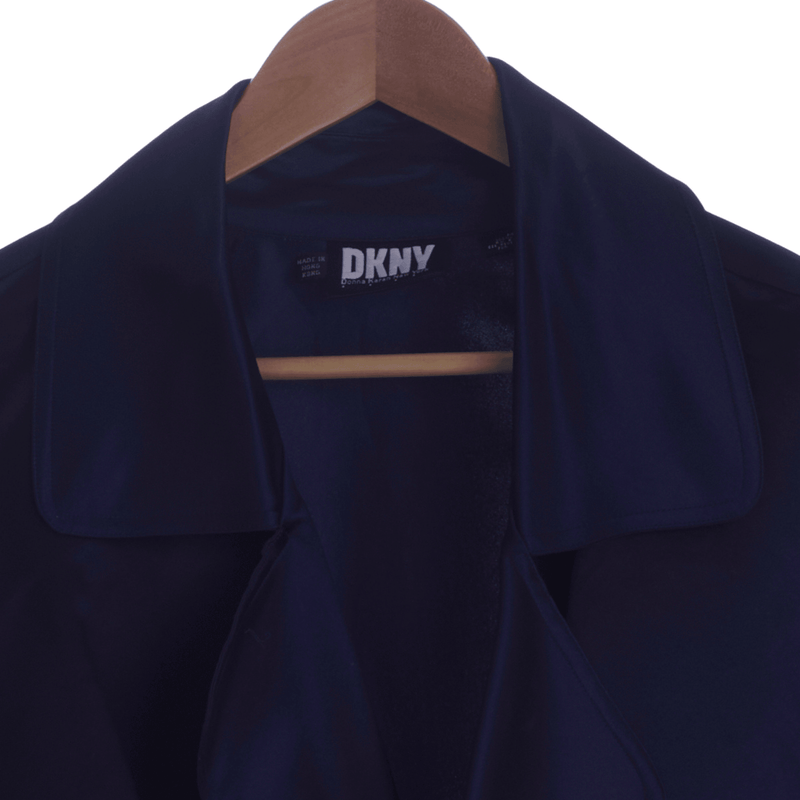 DKNY 100% Silk Long Sleeved Dark Blue Coat UK Size M - Ava & Iva