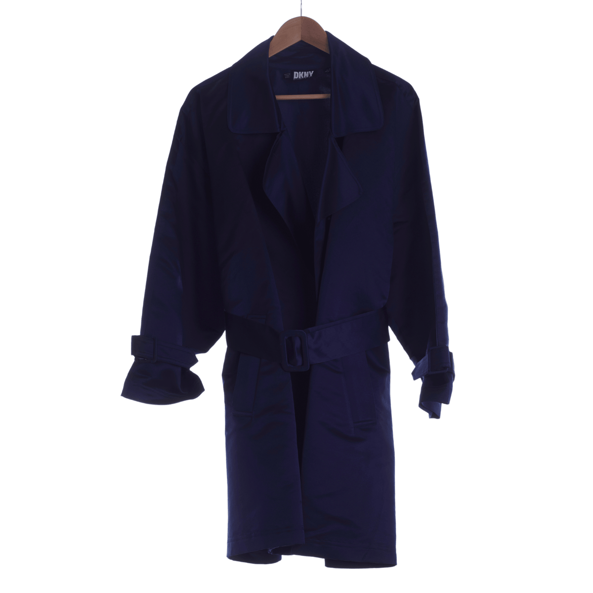 DKNY 100% Silk Long Sleeved Dark Blue Coat UK Size M - Ava & Iva