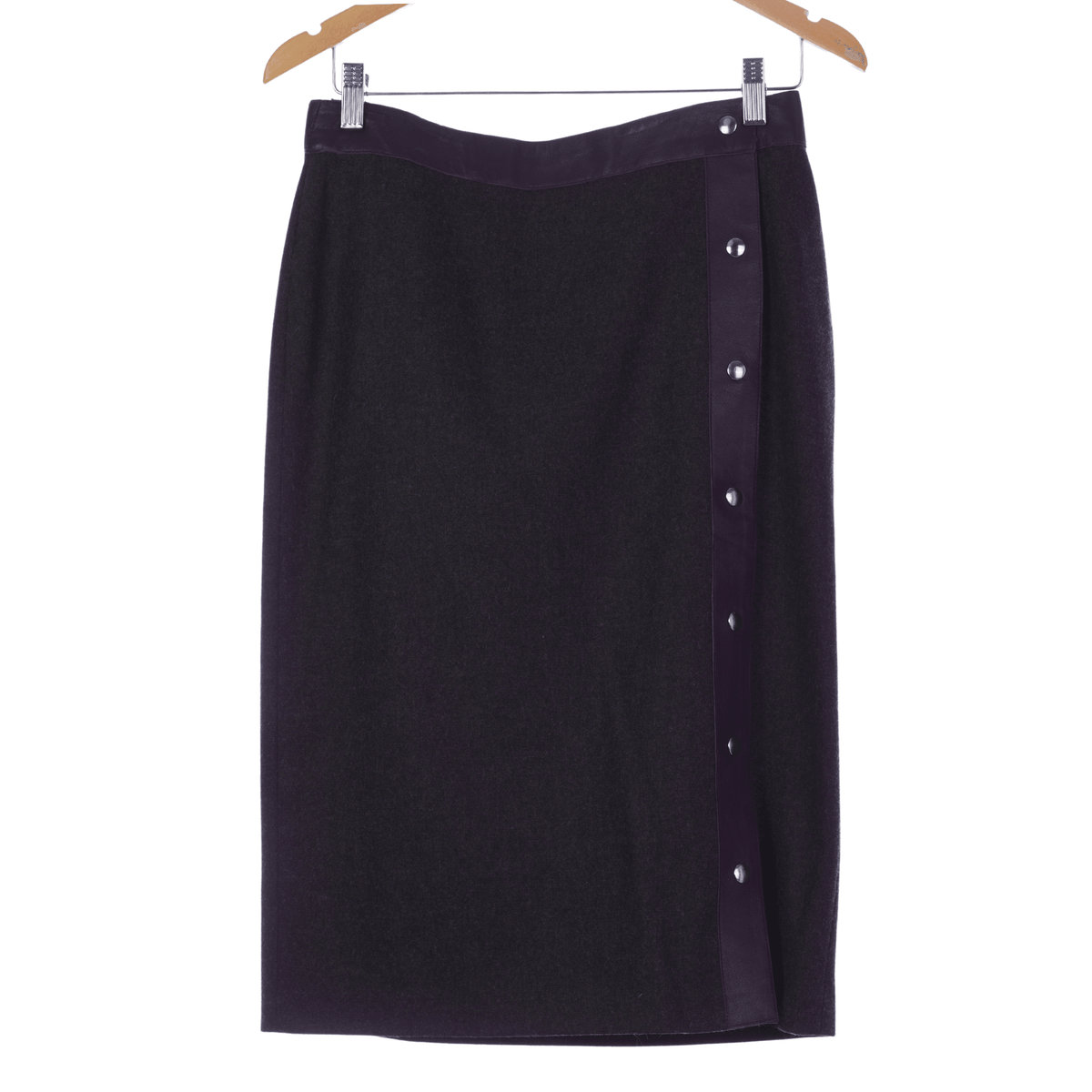 Dolce & Gabbana Grey Wool Skirt with Leather Detail UK Size 10 - Ava & Iva