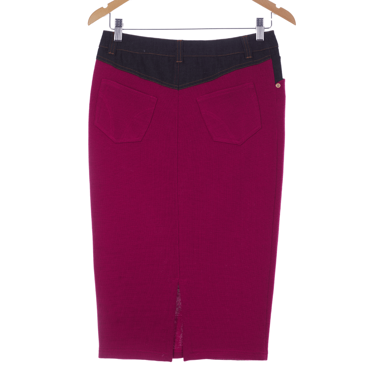 Dolce & Gabbana Skirt Wool Panel with Denim Cerise Detail IT 40 UK Size 8 - Ava & Iva
