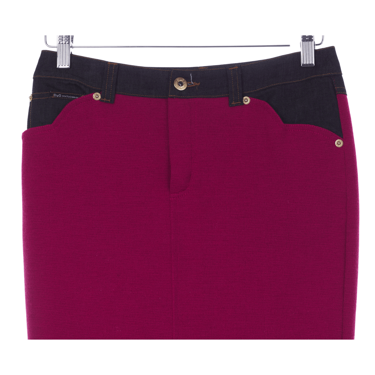 Dolce & Gabbana Skirt Wool Panel with Denim Cerise Detail IT 40 UK Size 8 - Ava & Iva