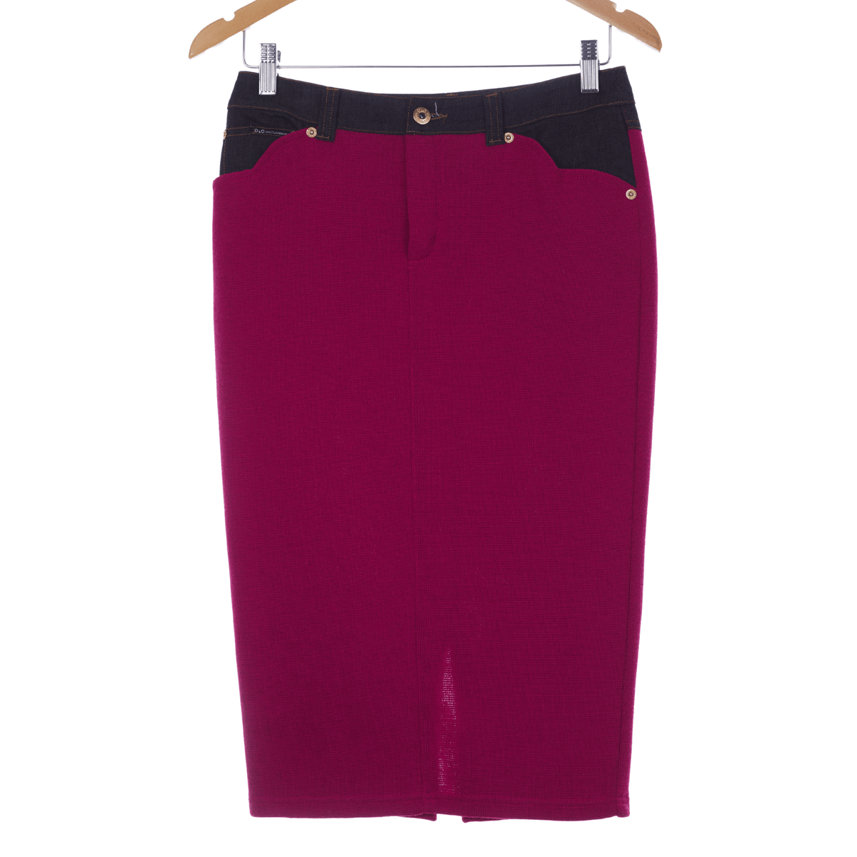 Dolce & Gabbana Skirt Wool Panel with Denim Cerise Detail IT 40 UK Size 8 - Ava & Iva