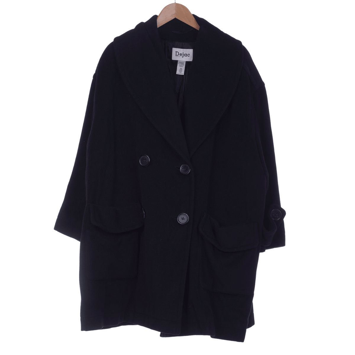 DeJac Cashmere Blend Long Sleeved Black Swing Coat UK Size 16 - Ava & Iva
