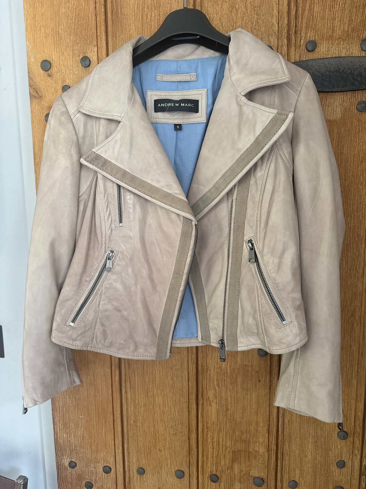 Andrew Marc Stone Coloured Leather Jacket S