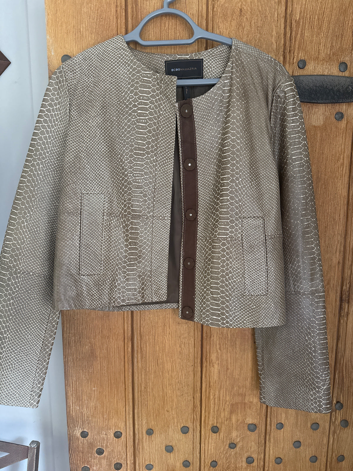 BCBG Maxazria Snakeskin Print Leather Jacket M