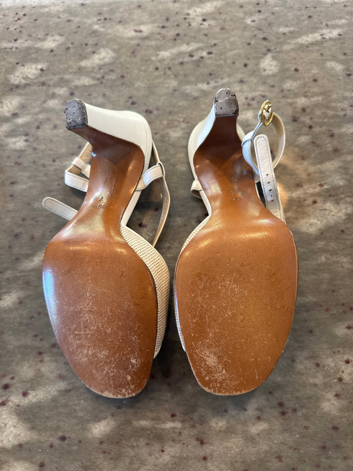Hermes Cream and White Vintage Shoes Rare Size 38.5 F