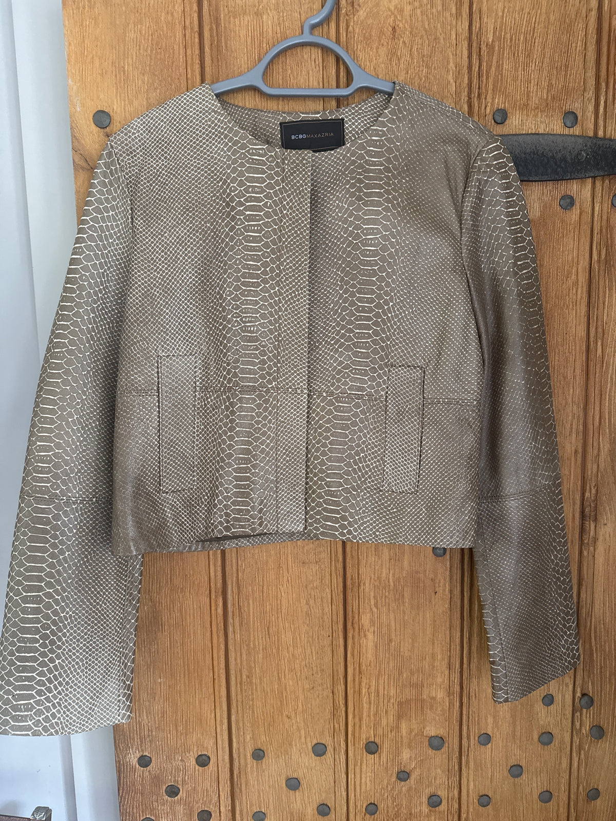 BCBG Maxazria Snakeskin Print Leather Jacket M