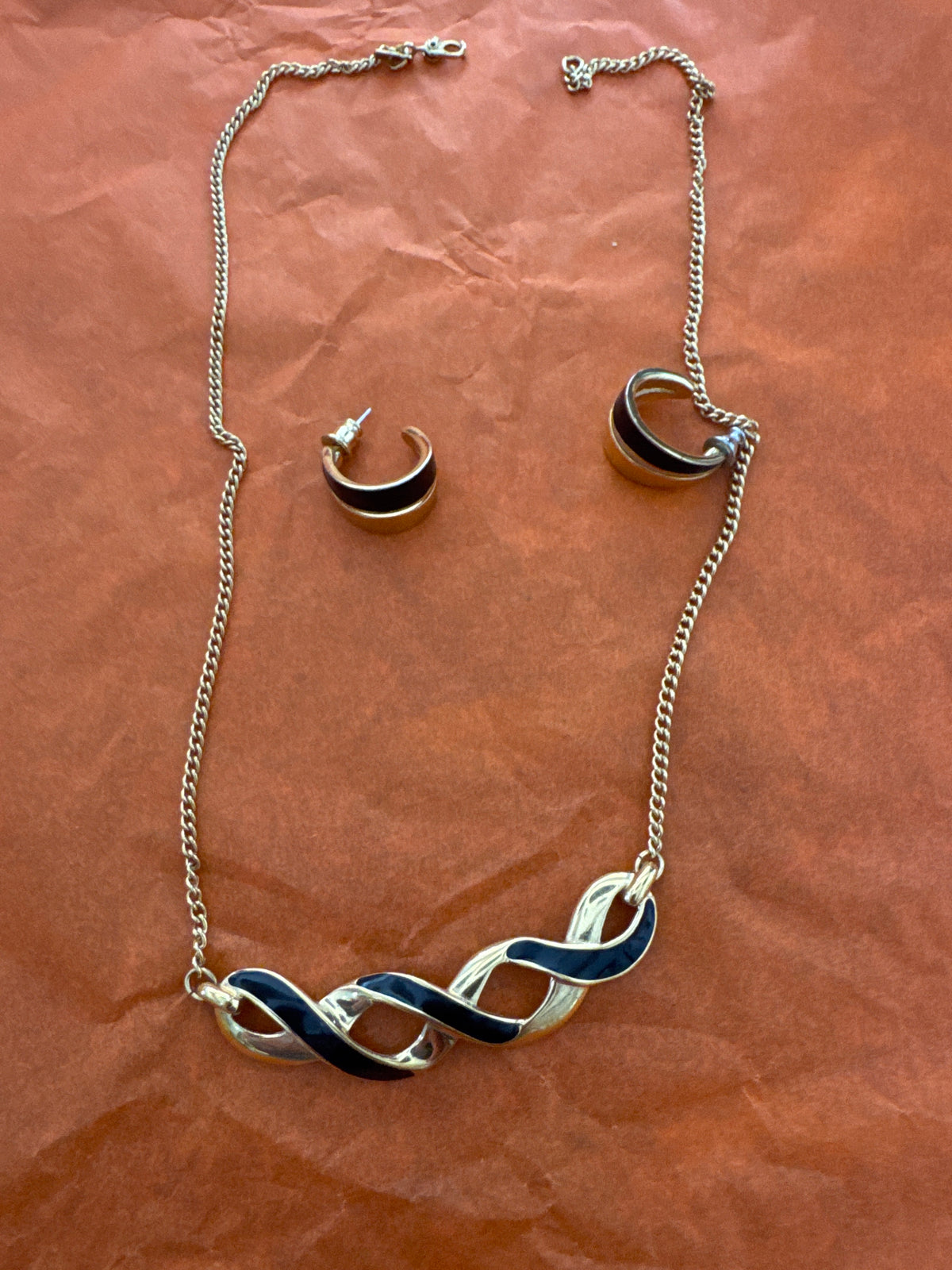 Vintage Monet necklace with matching earrings gold and black