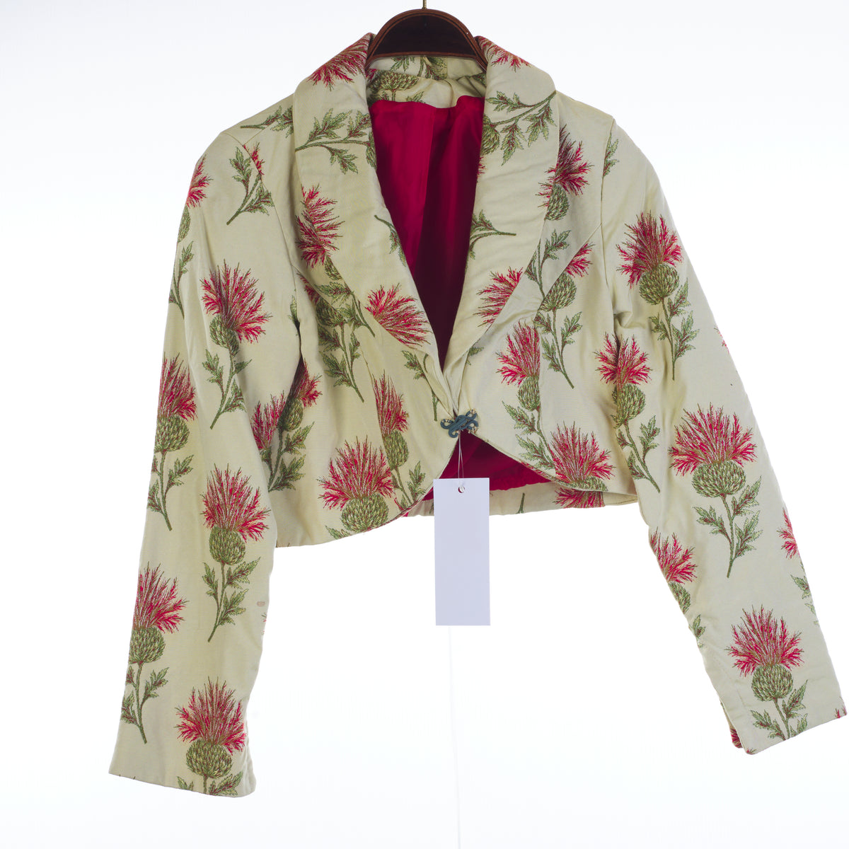 Cream Embroidered Brocade Bolero Jacket Red Lining Size S