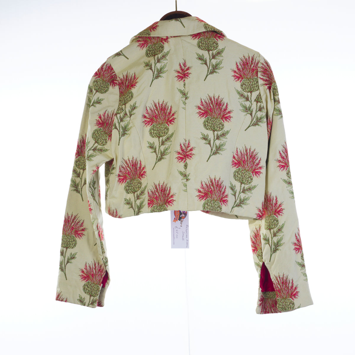 Cream Embroidered Brocade Bolero Jacket Red Lining Size S