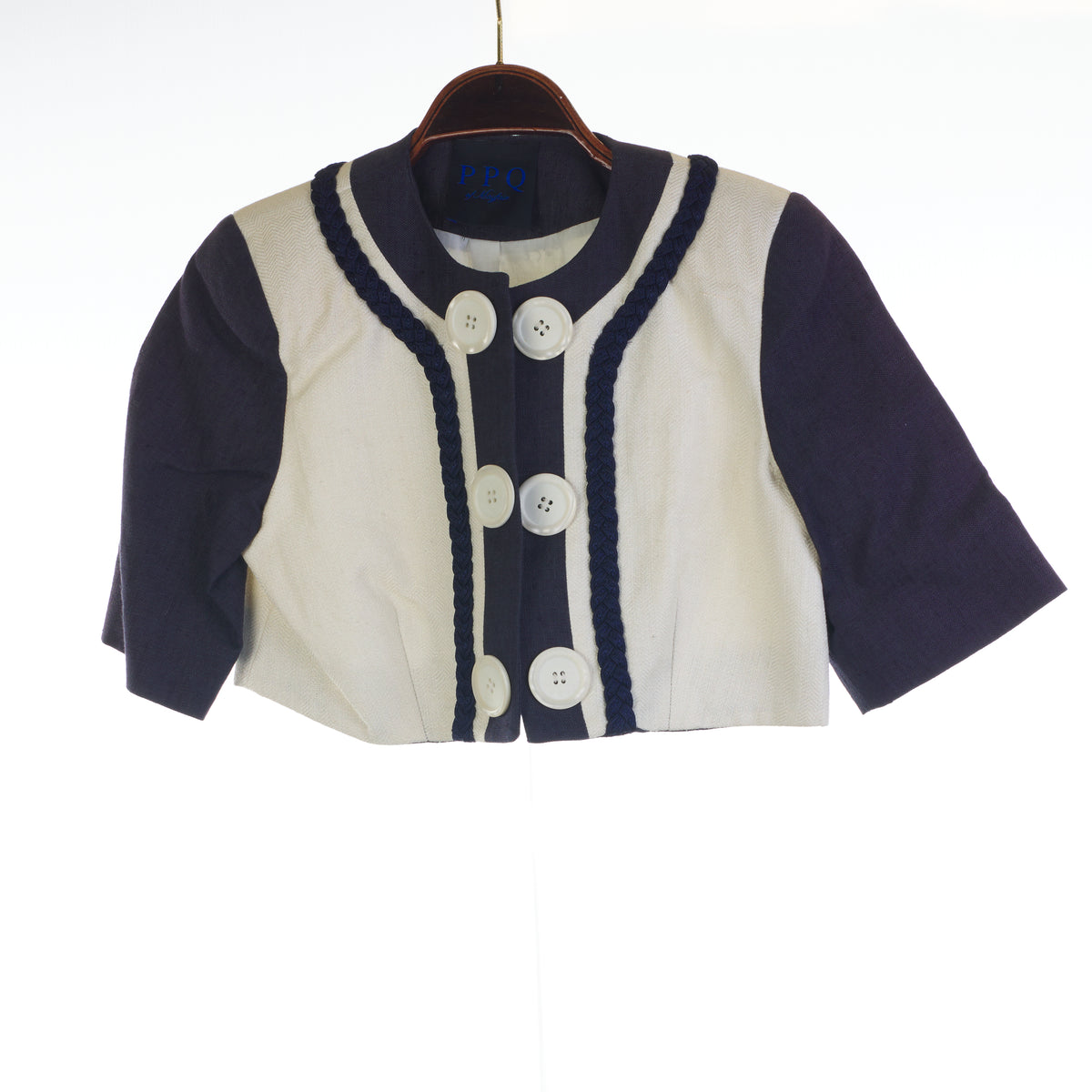 PPQ Of Mayfair White Blue Bolero Cotton Jacket Size S