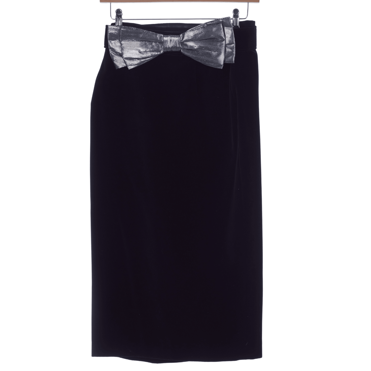 Gina Bacconi Vintage Black Velvet Skirt with Silver Bow Belt UK Size 10 - Ava & Iva