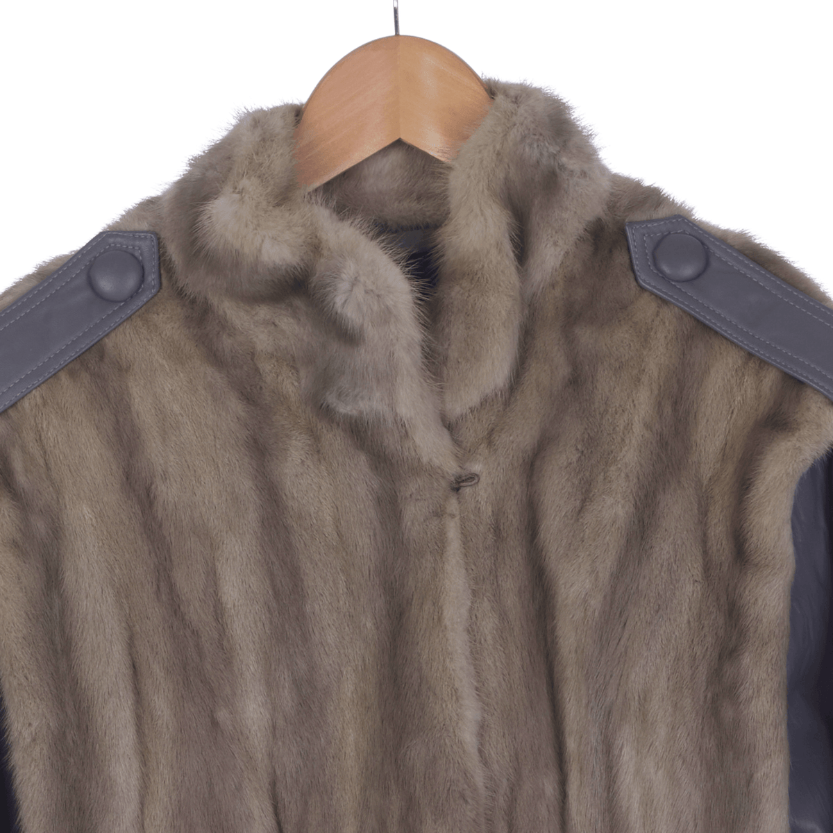 Vintage Leather and Faux Fur Long Sleeved Grey Bomber Style Jacket UK Size 10 - Ava & Iva