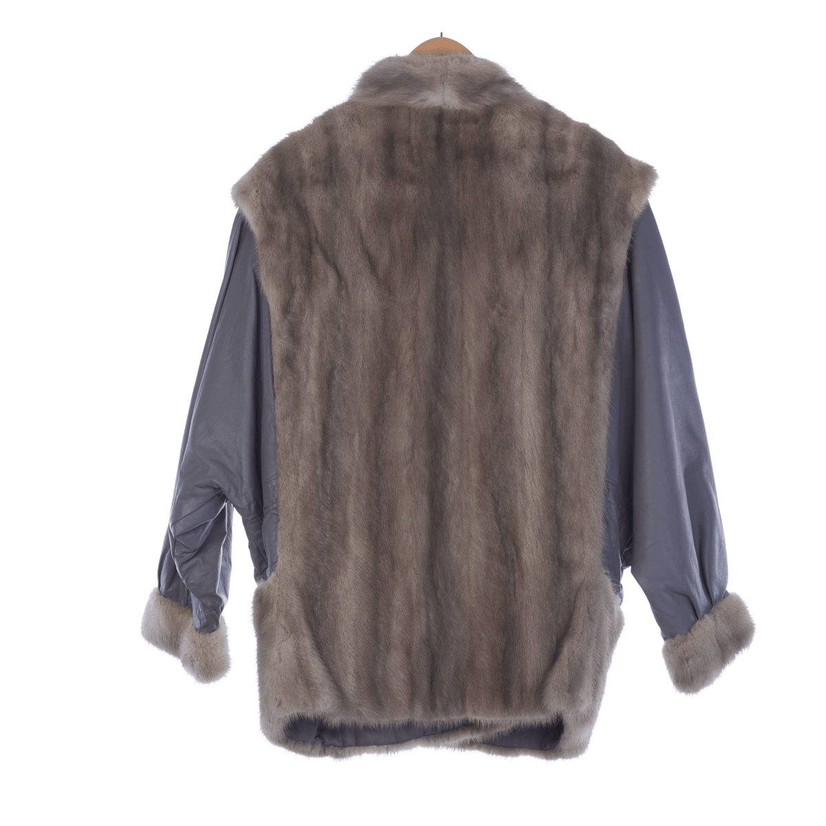 Vintage Leather and Faux Fur Long Sleeved Grey Bomber Style Jacket UK Size 10 - Ava & Iva