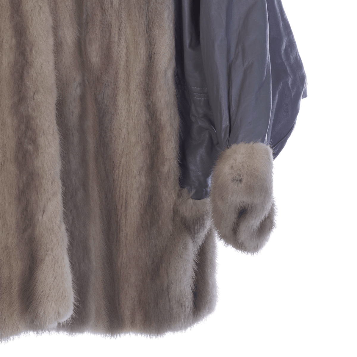 Vintage Leather and Faux Fur Long Sleeved Grey Bomber Style Jacket UK Size 10 - Ava & Iva