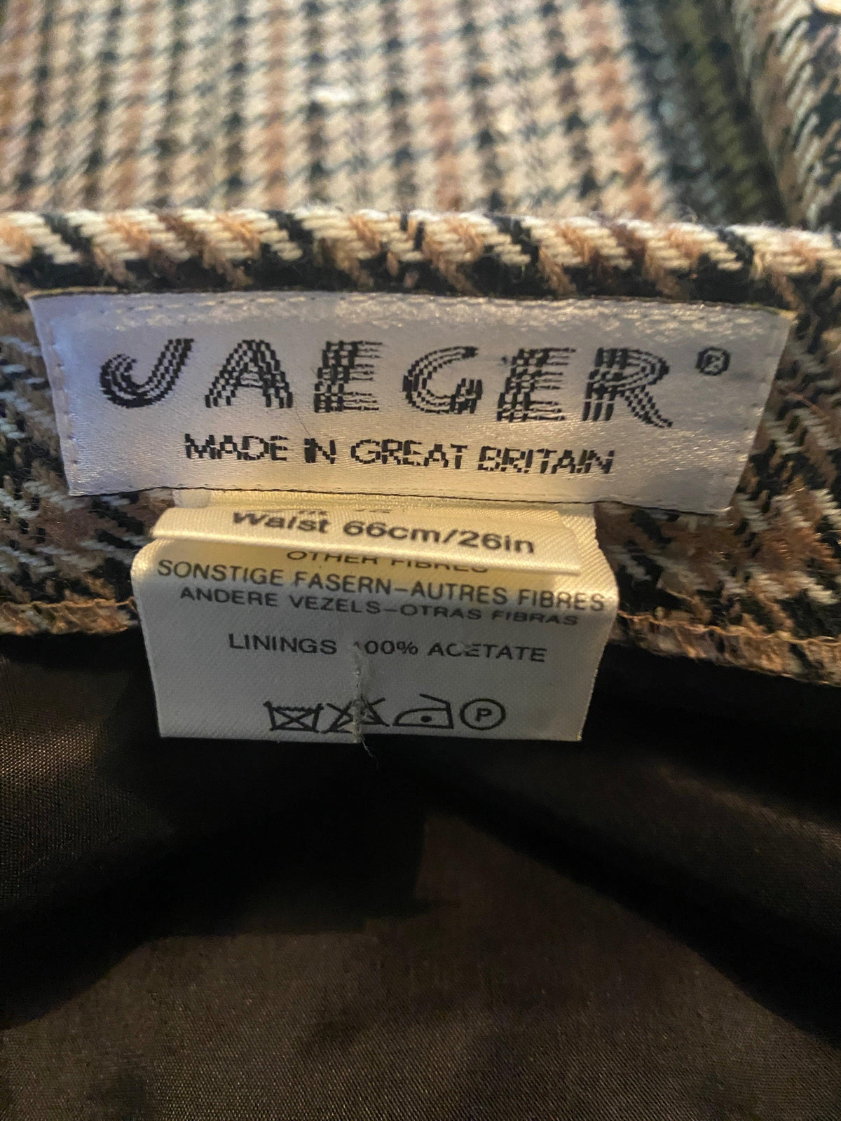 Jaeger Vintage Dogstooth Pattern Wool Brown and Cream Skirt UK Size 10 - Ava & Iva