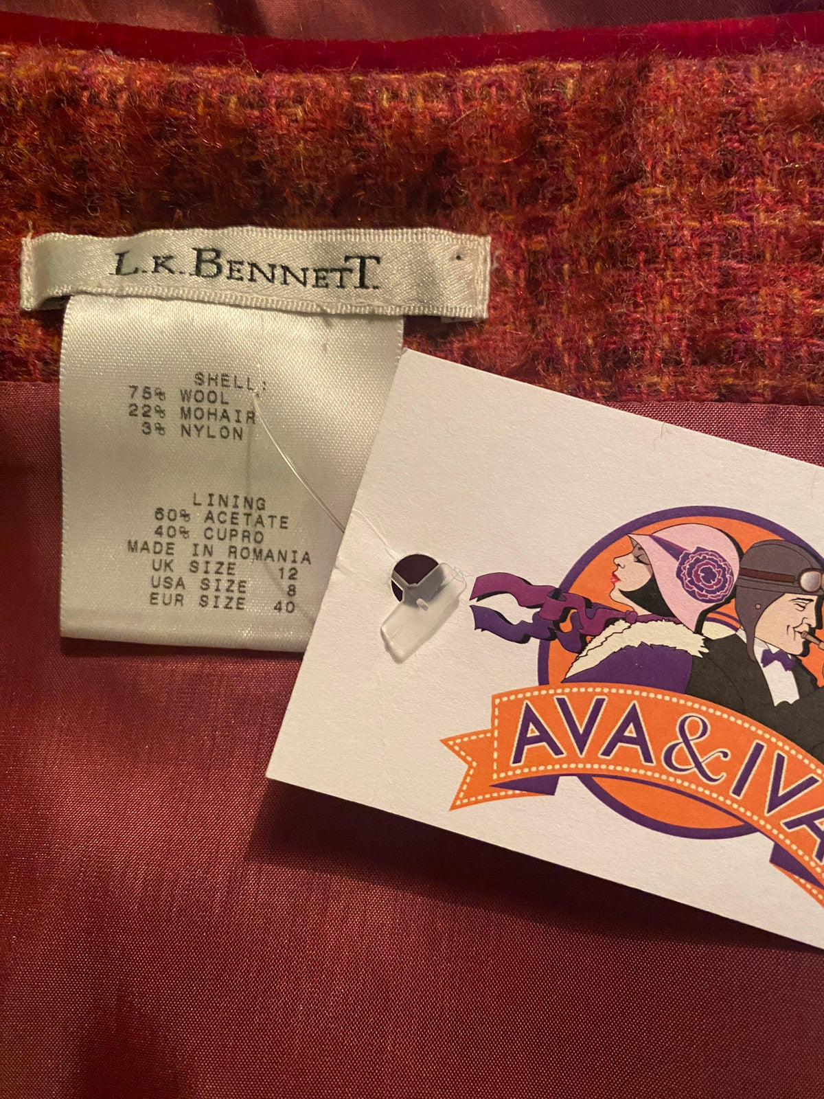 LK Bennett Wool and Mohair Skirt Red Check UK SIze 12 - Ava & Iva