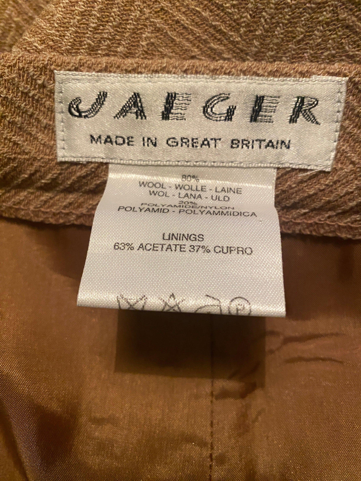 Jaeger Vintage Wool Skirt Chevron Pattern Coffee UK 8 - Ava & Iva