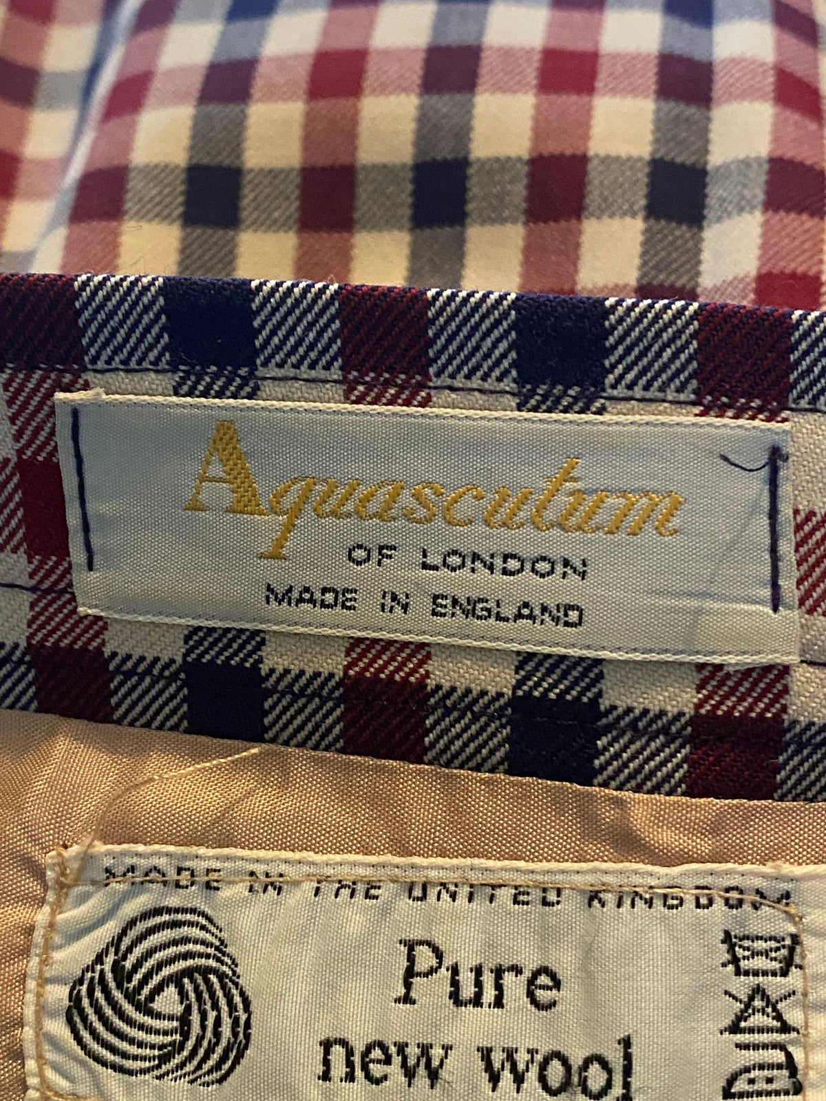 Aquascutum Vintage Red and Blue Check Wool Skirt UK Size 12 - Ava & Iva