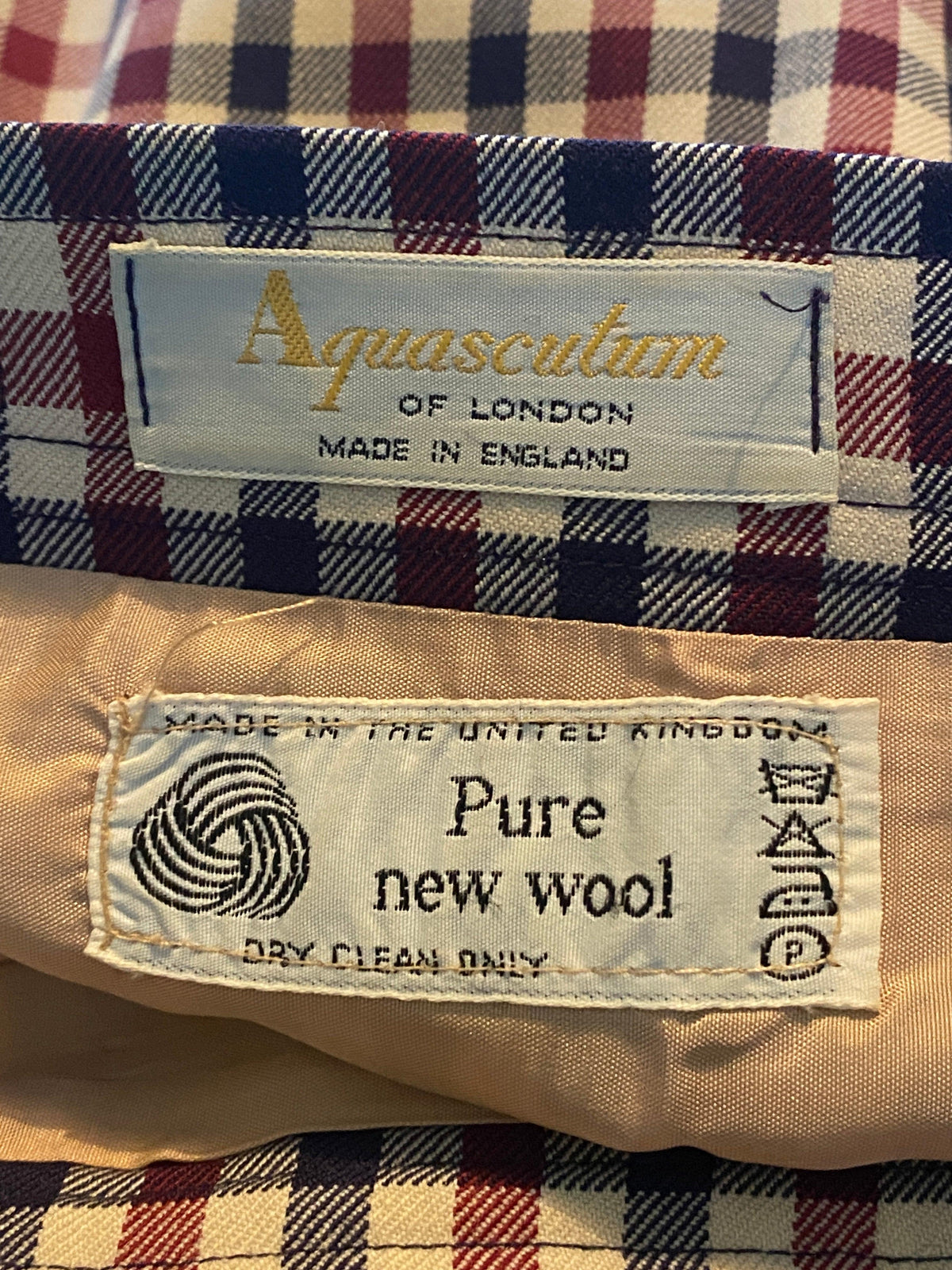Aquascutum Vintage Red and Blue Check Wool Skirt UK Size 12 - Ava & Iva