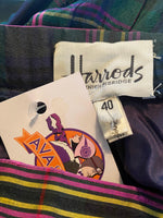 Harrods Vintage Silk Skirt Green and Purple Tartan/ Plaid UK Size 8 - Ava & Iva