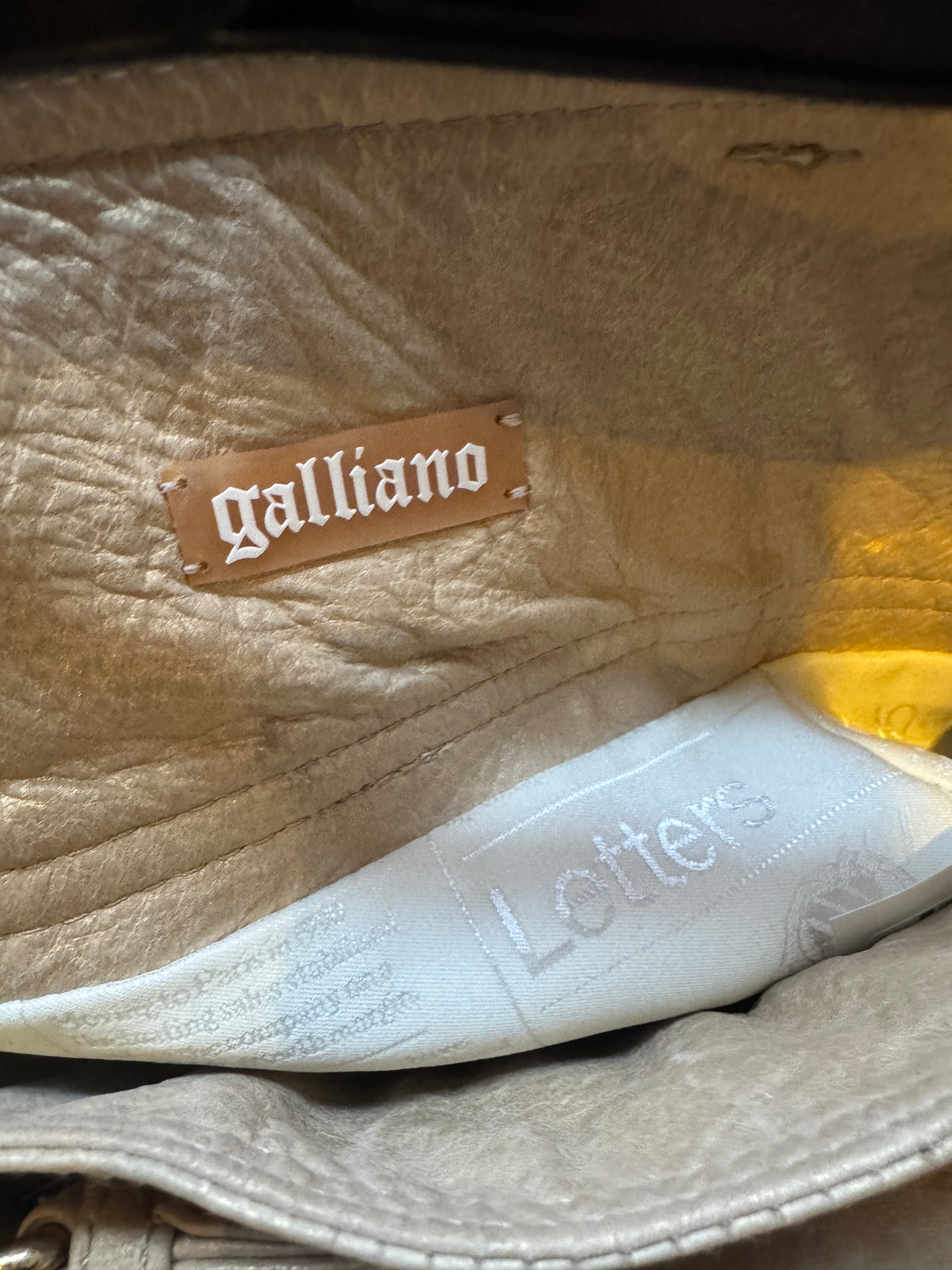 New Galliano Gold Leather Belted Skirt Size 14