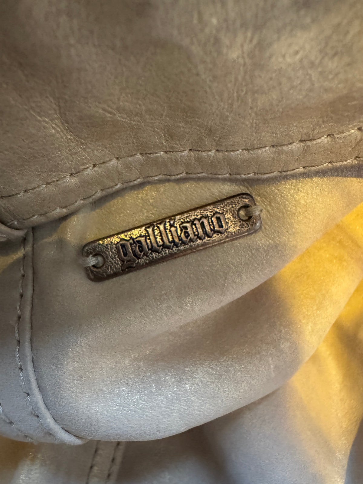 New Galliano Gold Leather Belted Skirt Size 14