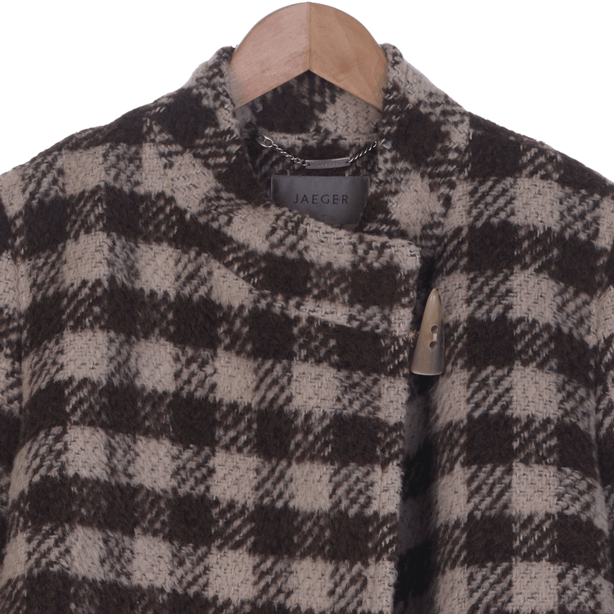 Jaegar Wool & Alpaca Brown & Cream Checked Long Sleeved Coat UK Size 14. - Ava & Iva
