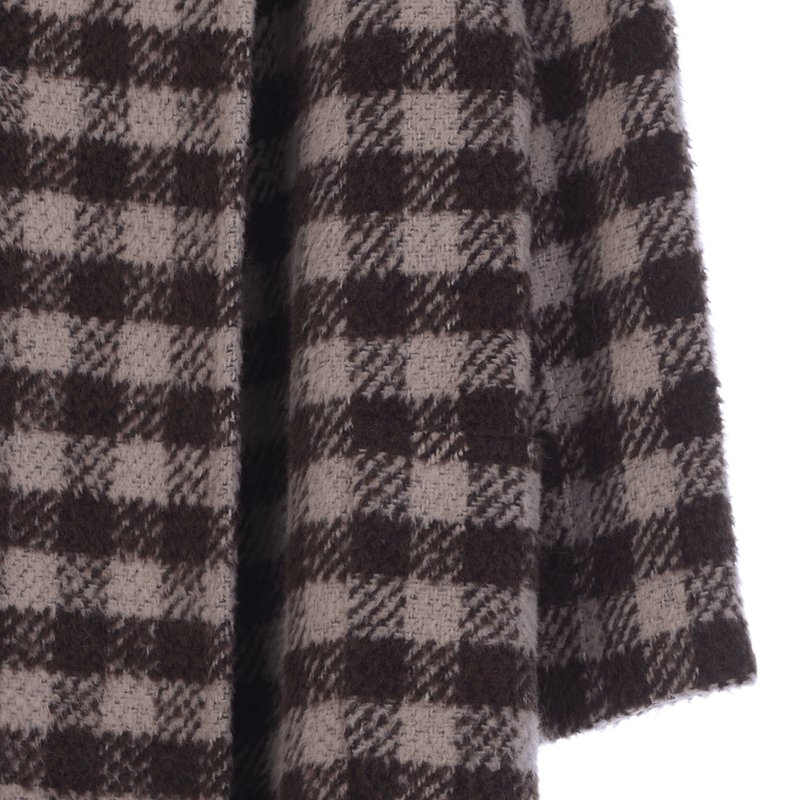 Jaegar Wool & Alpaca Brown & Cream Checked Long Sleeved Coat UK Size 14. - Ava & Iva