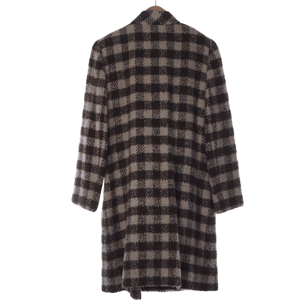 Jaegar Wool & Alpaca Brown & Cream Checked Long Sleeved Coat UK Size 14. - Ava & Iva