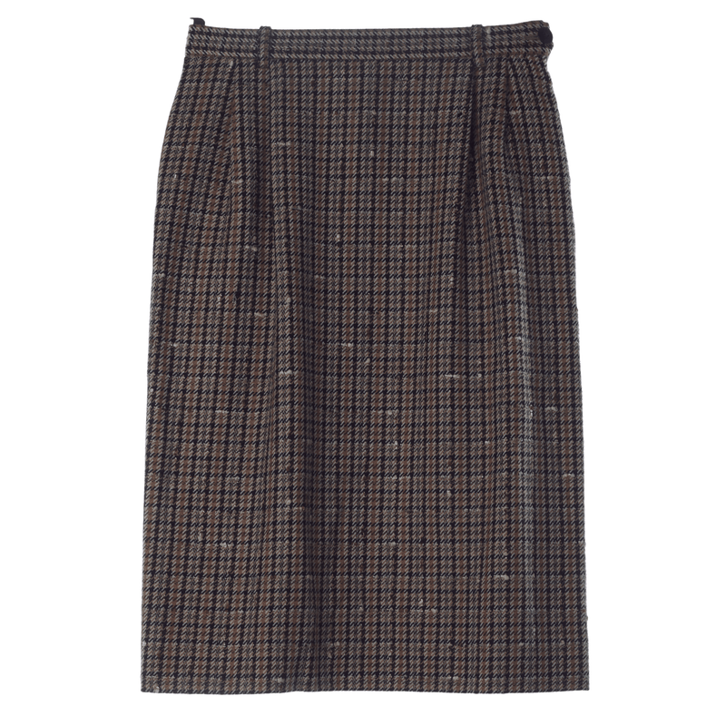 Jaeger Vintage Dogstooth Pattern Wool Brown and Cream Skirt UK Size 10 - Ava & Iva