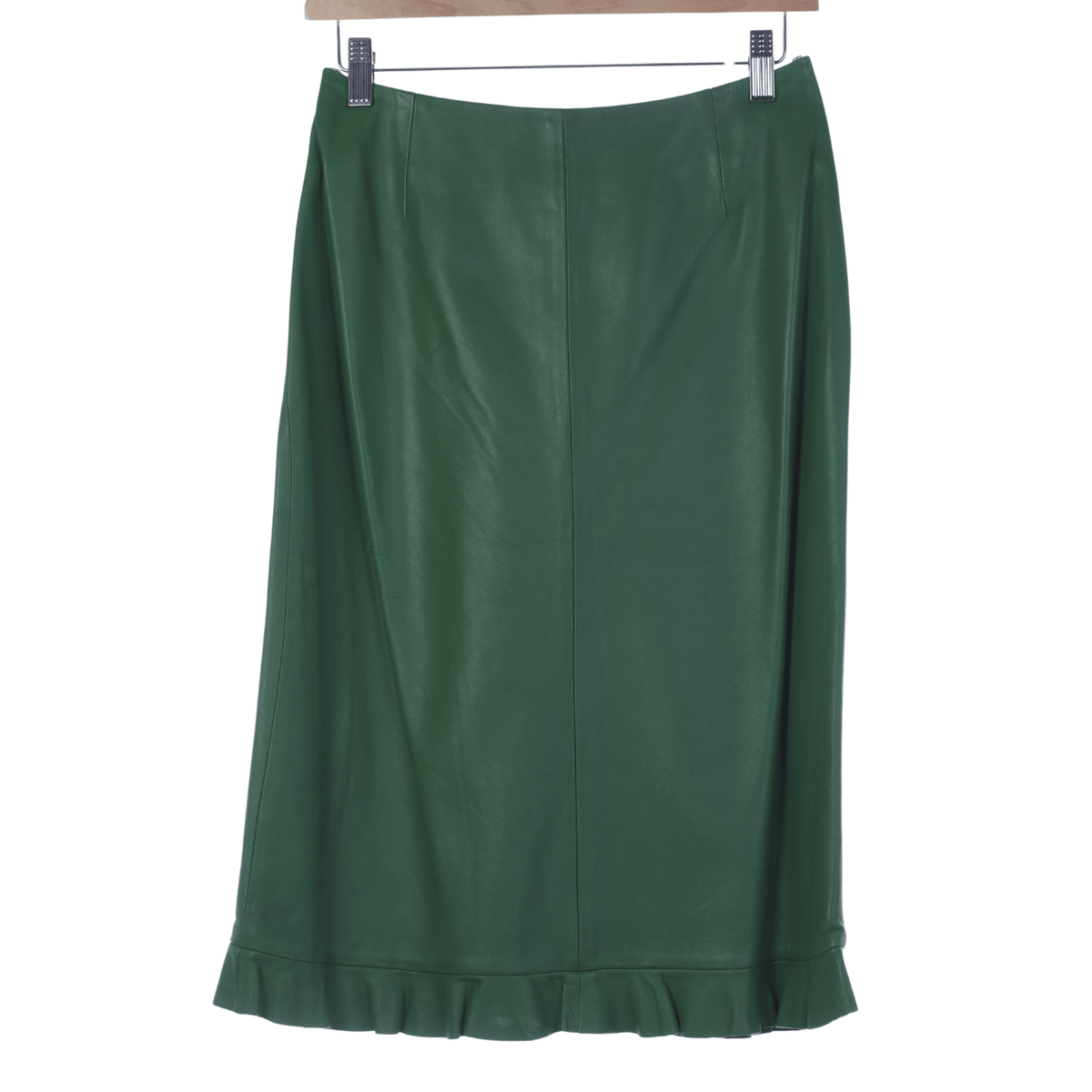 Karen Millen Green Leather Skirt Pleated Hem DetailUK Size 10 - Ava & Iva
