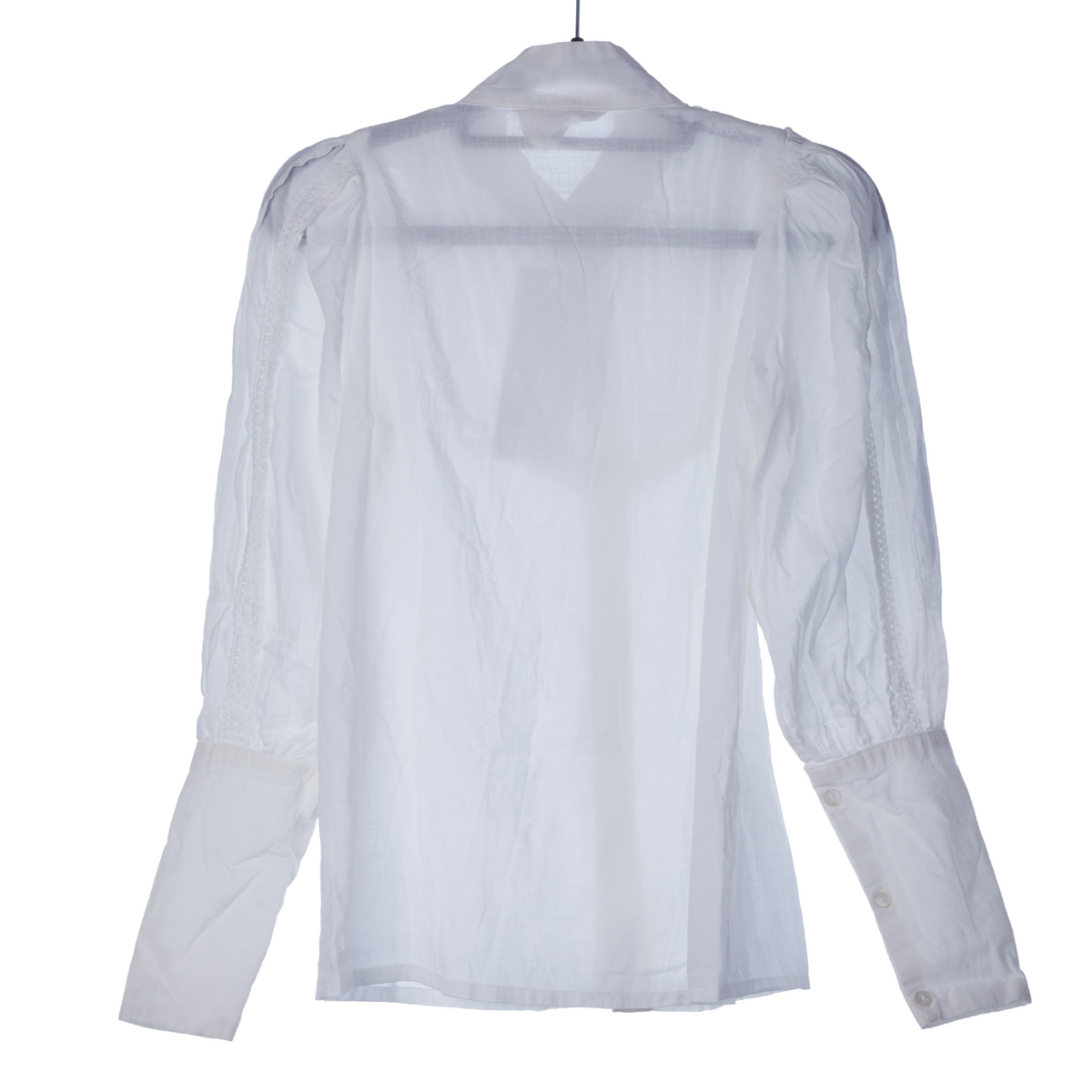 Laura Ashley vintage Made In Wales Cotton Blouse White with Lace Size S