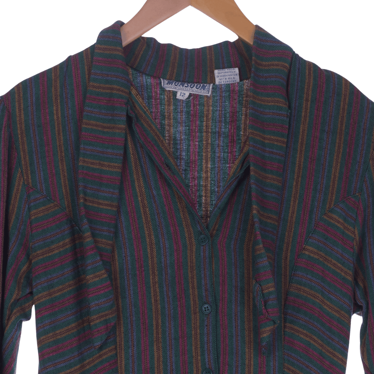 Monsoon Cotton Multi-Coloured Striped Long Sleeved Dress UK Size 12 - Ava & Iva