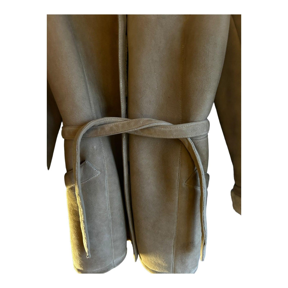 Abercrombie & Fitch Brown Sheepskin Long Sleeved Belted Jacket UK Size 14 - Ava & Iva