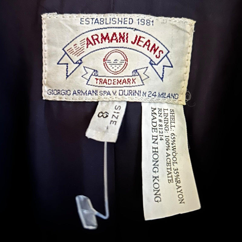 Armani Jeans Navy Wool Mix Long Sleeved Full Length Coat UK Size 8 - Ava & Iva