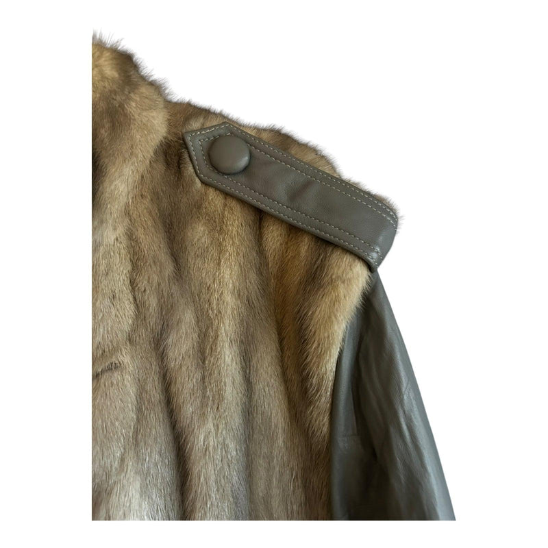 Vintage Leather and Faux Fur Long Sleeved Grey Bomber Style Jacket UK Size 10 - Ava & Iva
