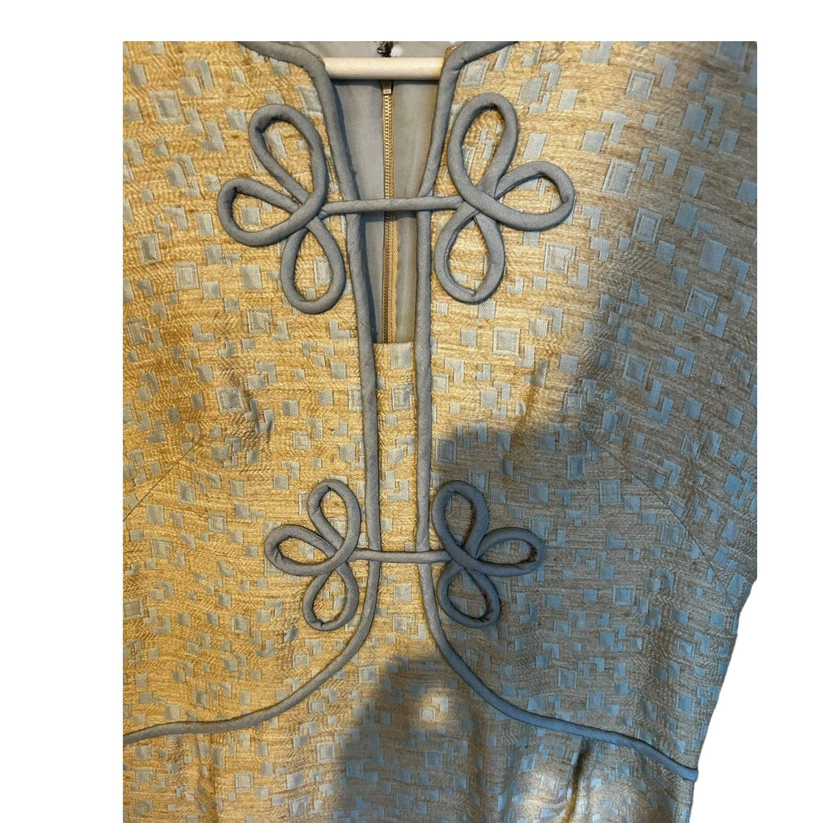 Vintage Cream and Pale Blue Capped Sleeved Dress UK Size 8 - Ava & Iva