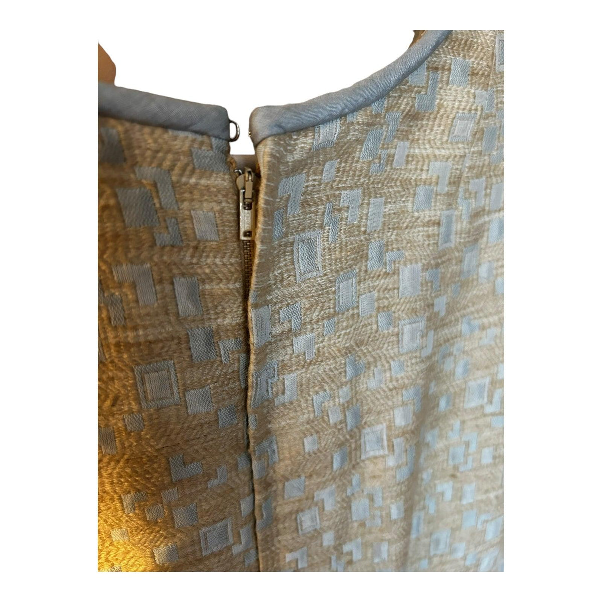 Vintage Cream and Pale Blue Capped Sleeved Dress UK Size 8 - Ava & Iva