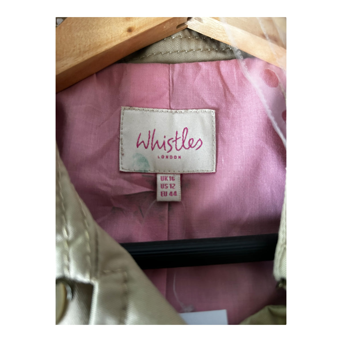 Whistles Cotton Beige Long Sleeved MacIntosh Jacket UK Size 16.