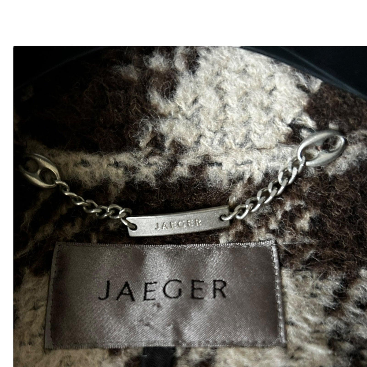 Jaegar Wool & Alpaca Brown & Cream Checked Long Sleeved Coat UK Size 14. - Ava & Iva