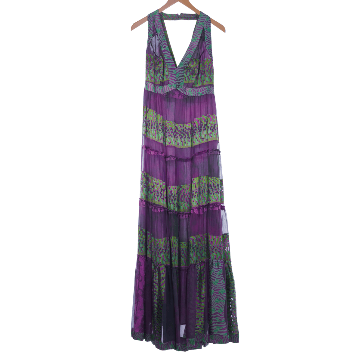 Liliane Romi Couture Purple & Green Sleeveless Full Length Dress UK Size 10 - Ava & Iva