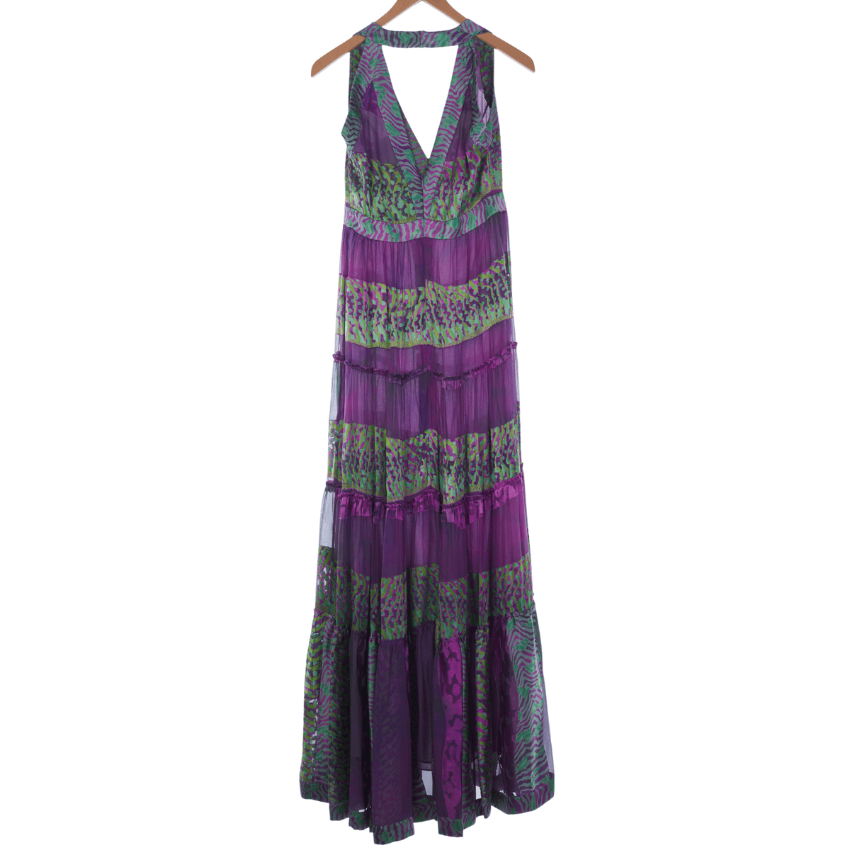 Liliane Romi Couture Purple & Green Sleeveless Full Length Dress UK Size 10 - Ava & Iva