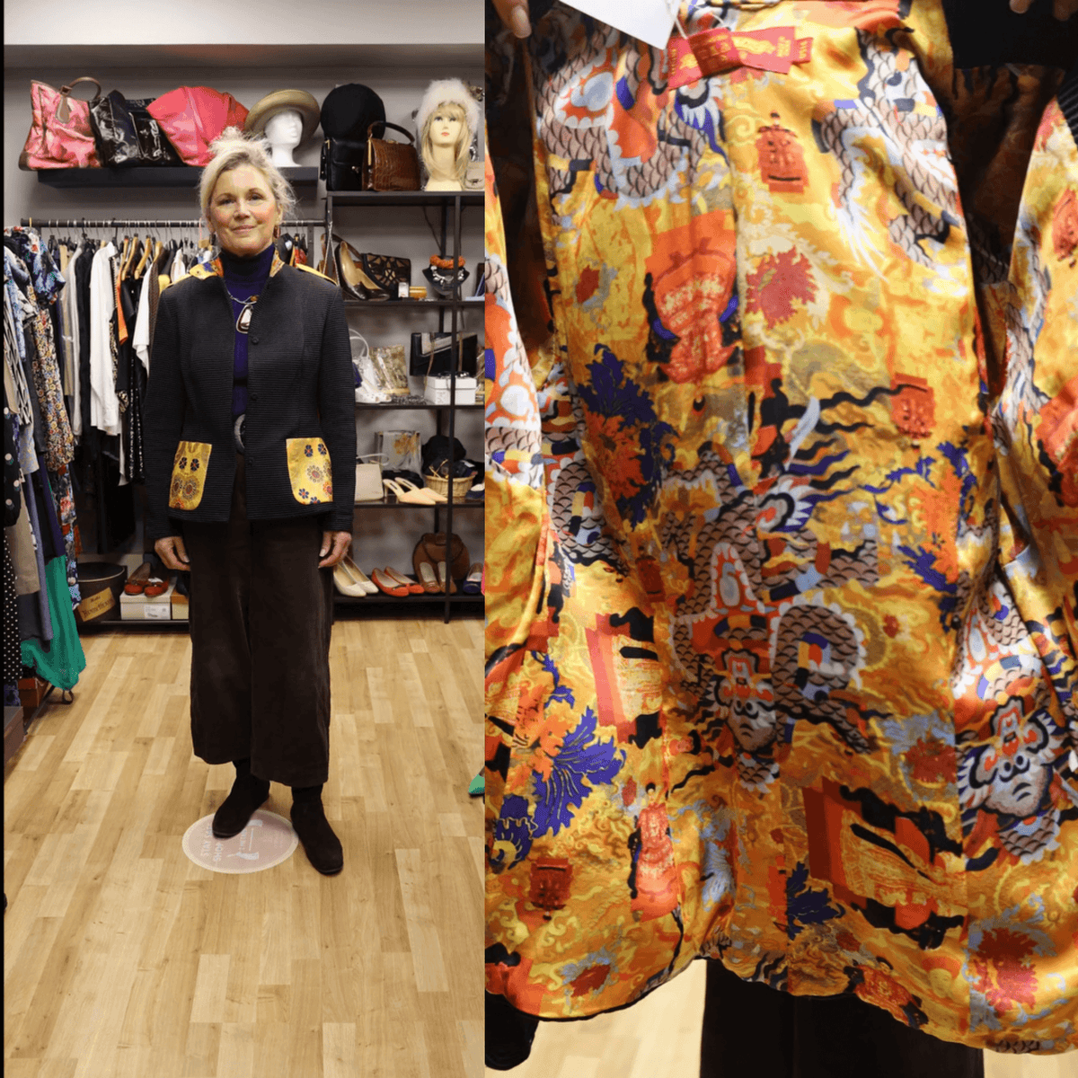 Shanghai Tan Black and Gold Silk Jacket Size 10 - Ava & Iva