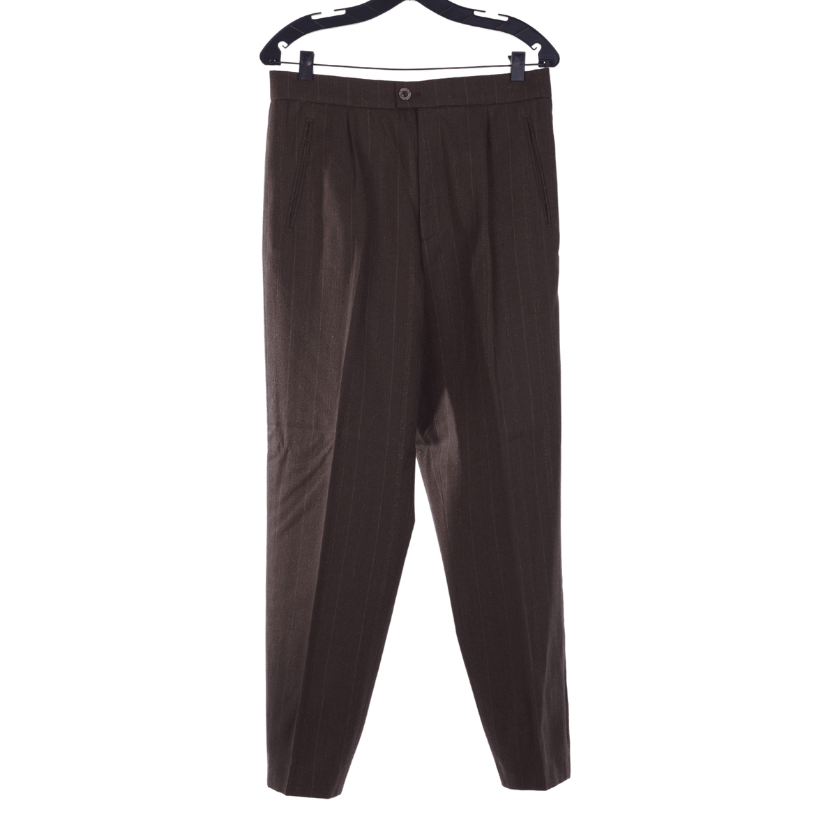 Tomasz Starzewski Wool Brown Pinstripe Trousers UK Size 16 - Ava & Iva