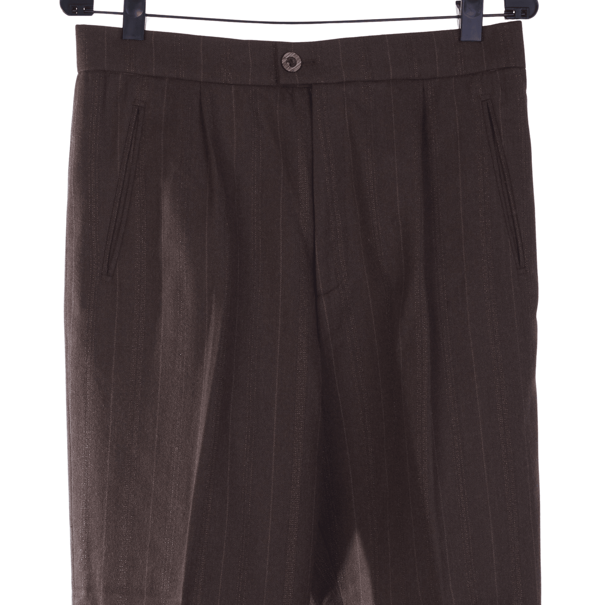 Tomasz Starzewski Wool Brown Pinstripe Trousers UK Size 16 - Ava & Iva