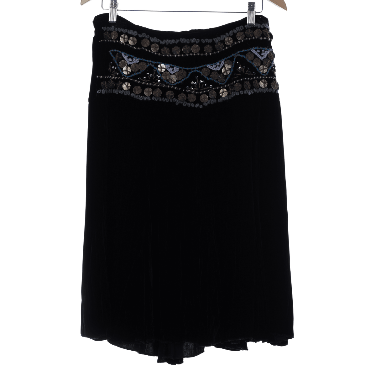 T Made In Italy Black Velvet Skirt with Embroidered Detail UK Size 14 - Ava & Iva